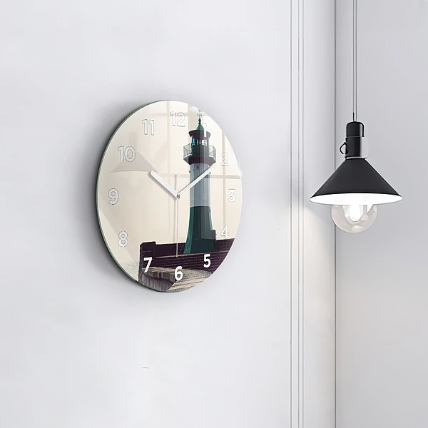 Wanduhr rund mit motiv Leuchtturm und Meer