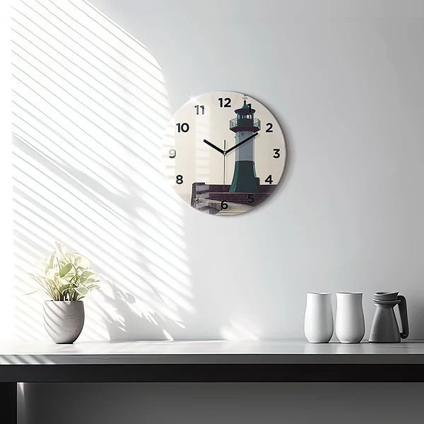 Wanduhr rund mit motiv Leuchtturm und Meer