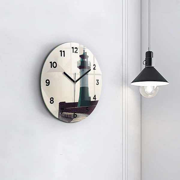 Wanduhr rund mit motiv Leuchtturm und Meer