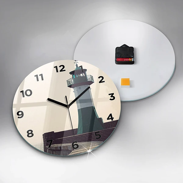 Wanduhr rund mit motiv Leuchtturm und Meer