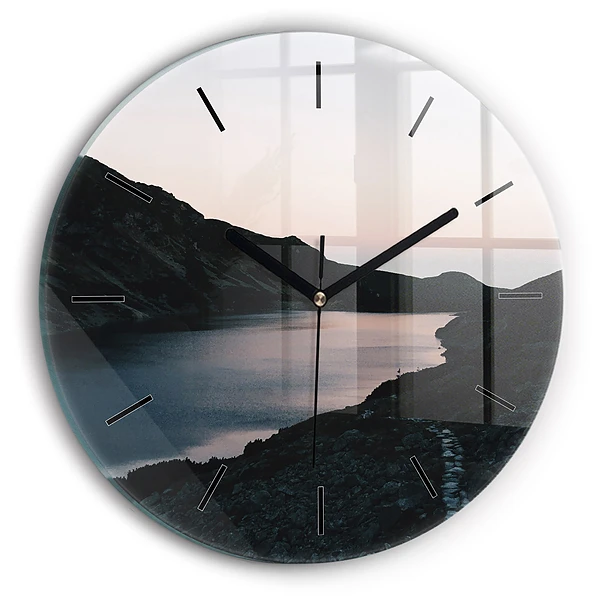 Wanduhr rund See und Berge