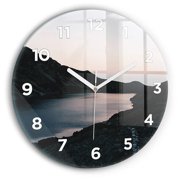 Wanduhr rund See und Berge