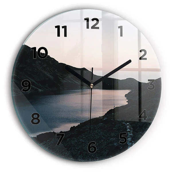 Wanduhr rund See und Berge