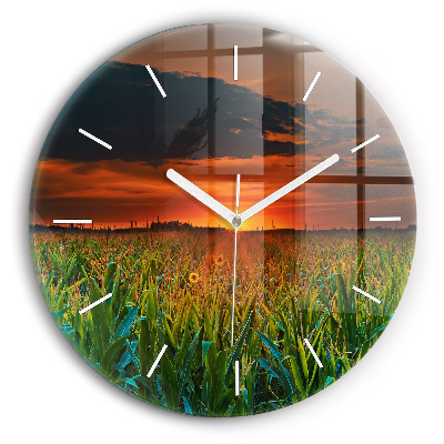 Wanduhr rund Sonnenblumen auf einer Wiese