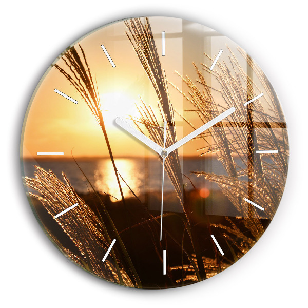 Wanduhr glas rund Weizen zur Goldenen Stunde