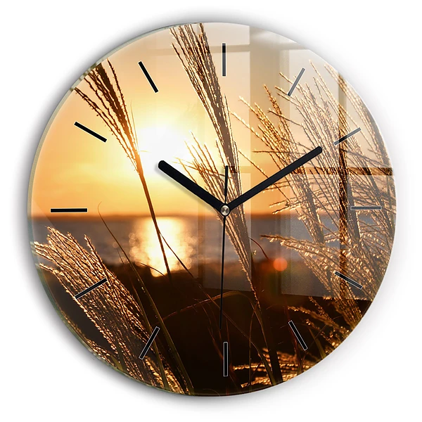 Wanduhr glas rund Weizen zur Goldenen Stunde