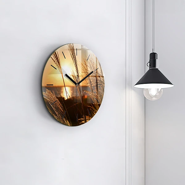 Wanduhr glas rund Weizen zur Goldenen Stunde