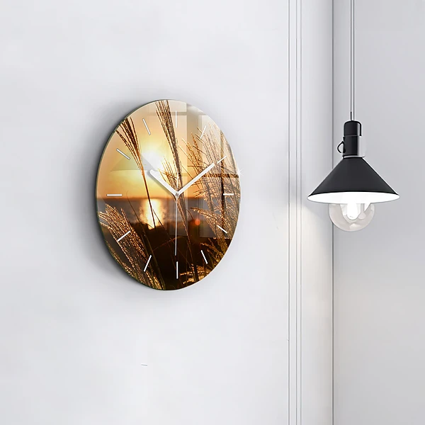 Wanduhr glas rund Weizen zur Goldenen Stunde