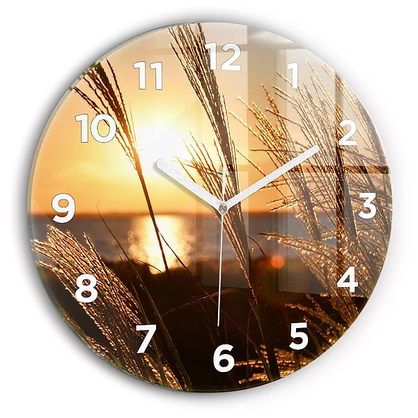 Wanduhr glas rund Weizen zur Goldenen Stunde