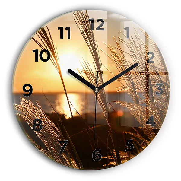Wanduhr glas rund Weizen zur Goldenen Stunde