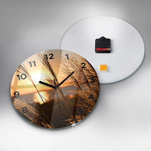 Wanduhr glas rund Weizen zur Goldenen Stunde
