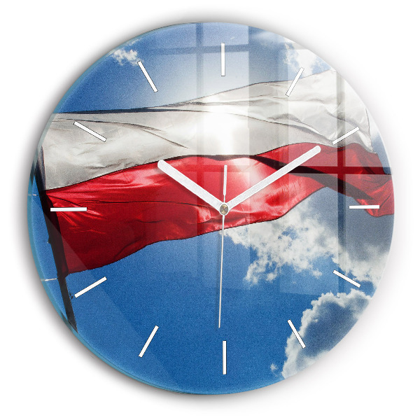 Wanduhr rund mit motiv Polnische Flagge gegen den Himmel