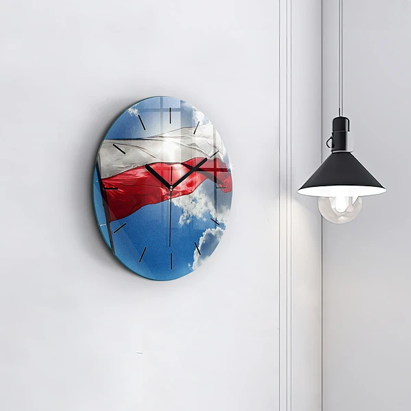 Wanduhr rund mit motiv Polnische Flagge gegen den Himmel