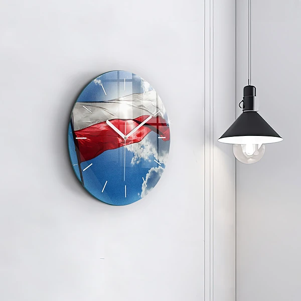 Wanduhr rund mit motiv Polnische Flagge gegen den Himmel