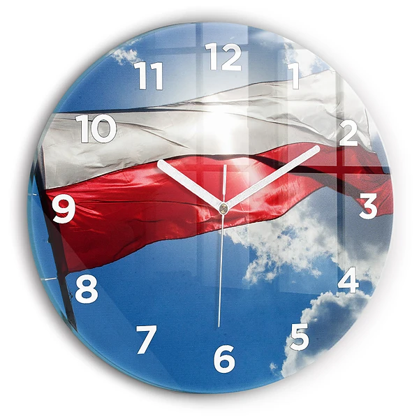Wanduhr rund mit motiv Polnische Flagge gegen den Himmel