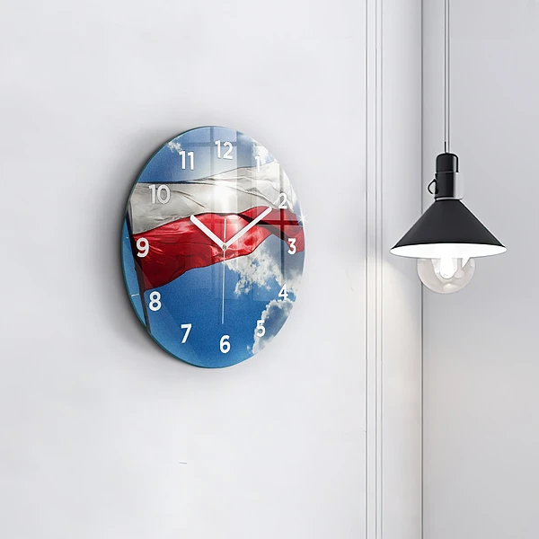 Wanduhr rund mit motiv Polnische Flagge gegen den Himmel