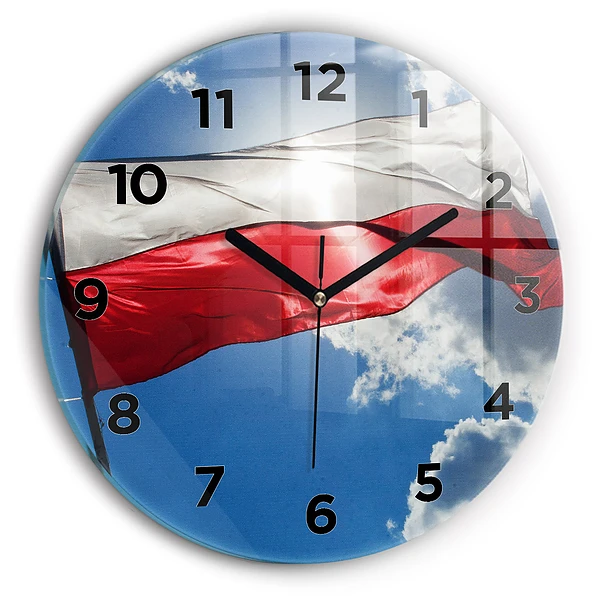 Wanduhr rund mit motiv Polnische Flagge gegen den Himmel