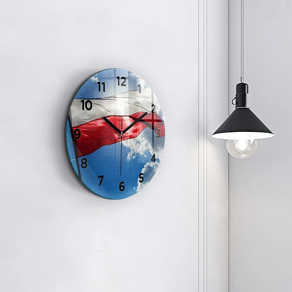 Wanduhr rund mit motiv Polnische Flagge gegen den Himmel