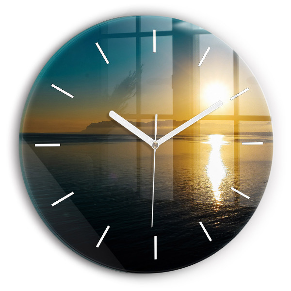 Wanduhr rund mit motiv Landschaft bei Sonnenaufgang