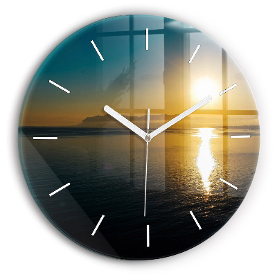 Wanduhr rund mit motiv Landschaft bei Sonnenaufgang