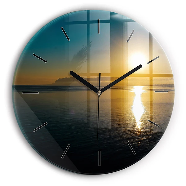 Wanduhr rund mit motiv Landschaft bei Sonnenaufgang