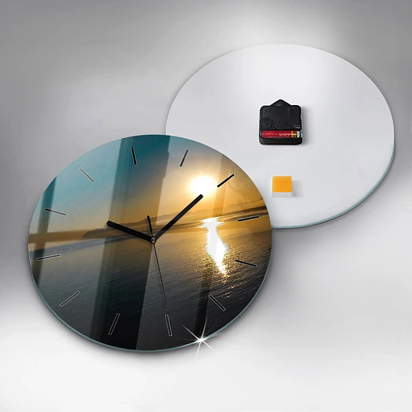 Wanduhr rund mit motiv Landschaft bei Sonnenaufgang