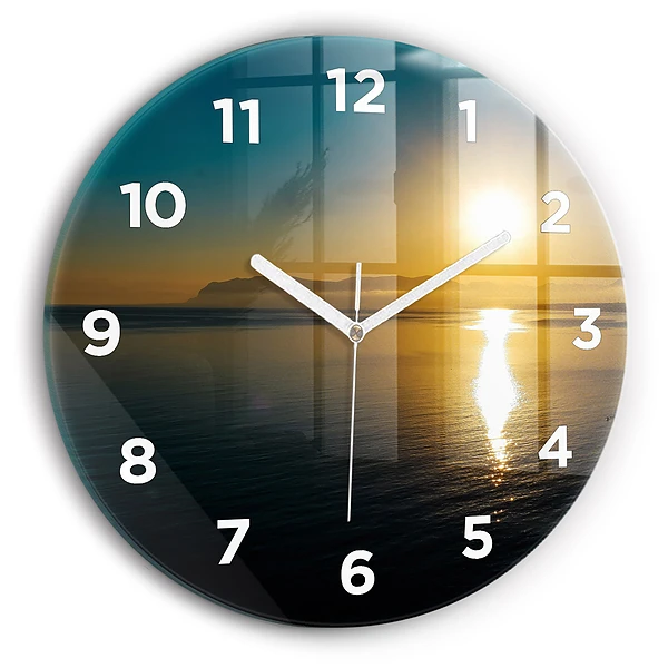 Wanduhr rund mit motiv Landschaft bei Sonnenaufgang