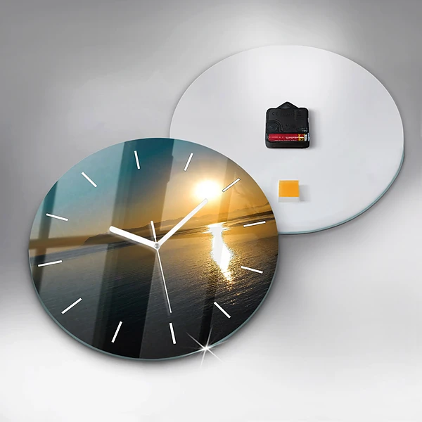 Wanduhr rund mit motiv Landschaft bei Sonnenaufgang