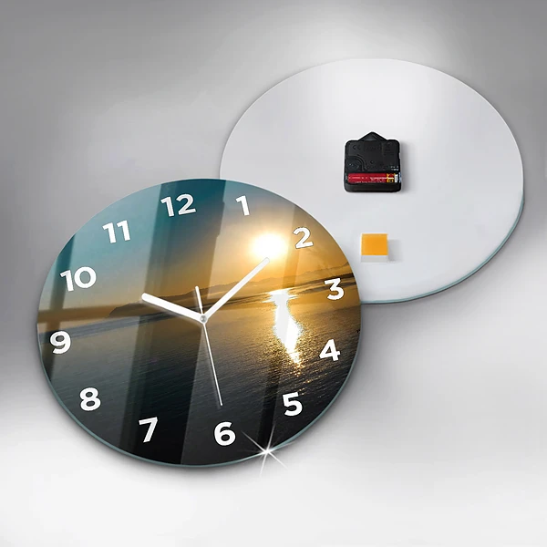 Wanduhr rund mit motiv Landschaft bei Sonnenaufgang