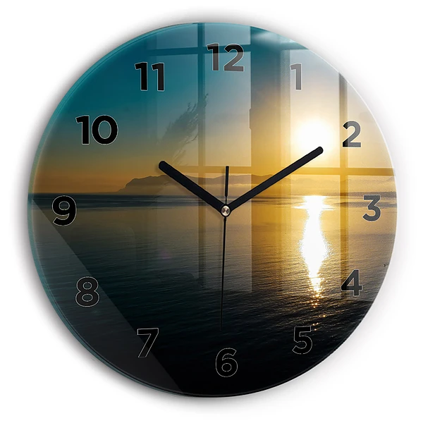 Wanduhr rund mit motiv Landschaft bei Sonnenaufgang