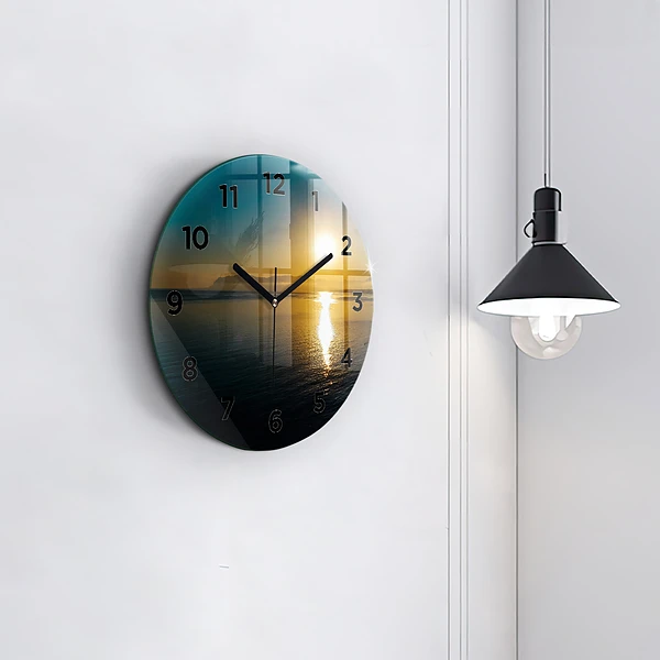 Wanduhr rund mit motiv Landschaft bei Sonnenaufgang