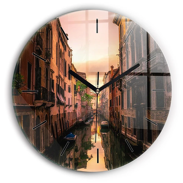Wanduhr rund mit motiv Blick über den Kanal in der Stadt