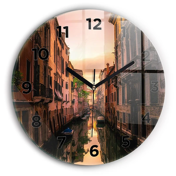 Wanduhr rund mit motiv Blick über den Kanal in der Stadt