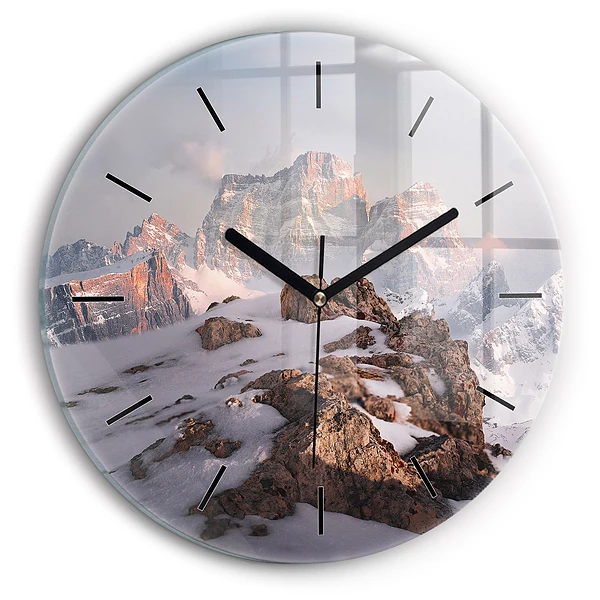Wanduhr rund Berg mit Schnee bedeckt