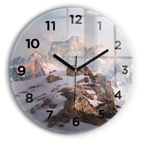 Wanduhr rund Berg mit Schnee bedeckt
