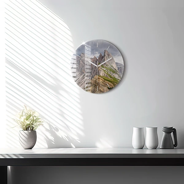 Wanduhr glas rund Felsige Berge