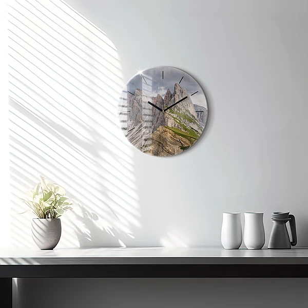 Wanduhr glas rund Felsige Berge
