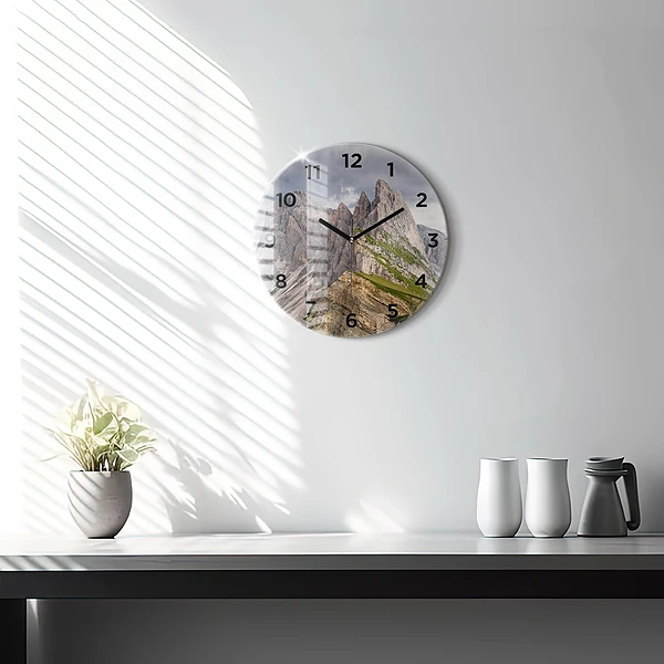 Wanduhr glas rund Felsige Berge