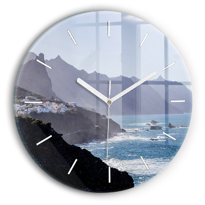 Wanduhr rund Berge am Meer