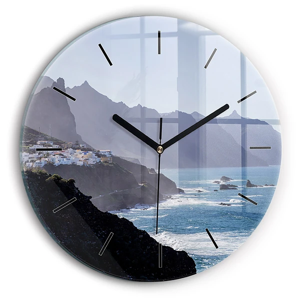 Wanduhr rund Berge am Meer