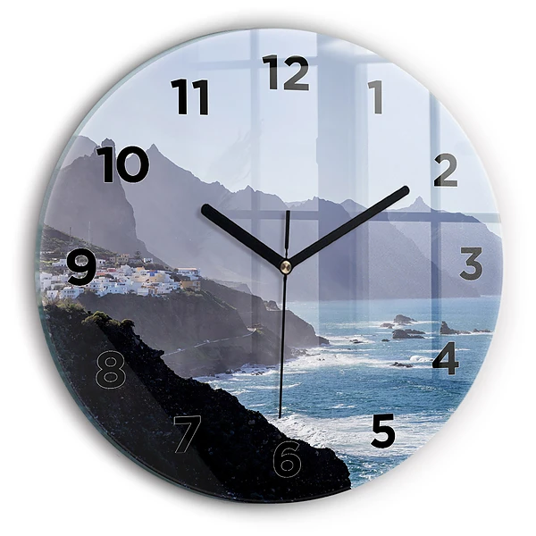 Wanduhr rund Berge am Meer