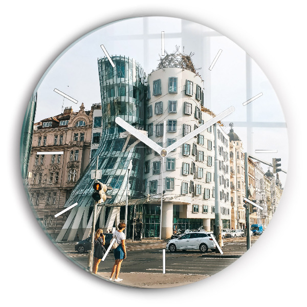 Wanduhr rund mit motiv Tanzendes Haus Prag