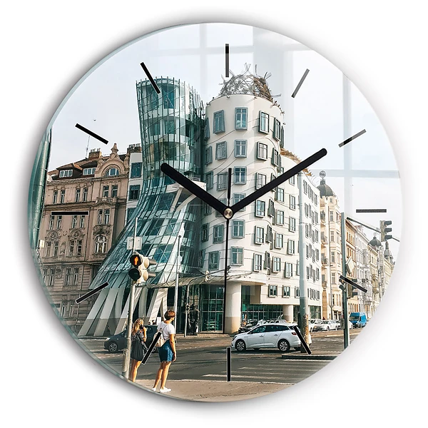 Wanduhr rund mit motiv Tanzendes Haus Prag