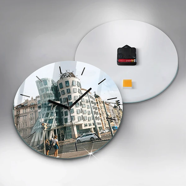 Wanduhr rund mit motiv Tanzendes Haus Prag
