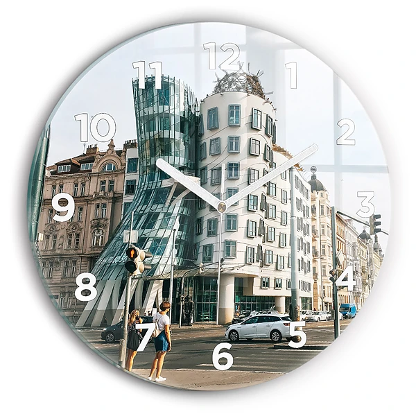 Wanduhr rund mit motiv Tanzendes Haus Prag
