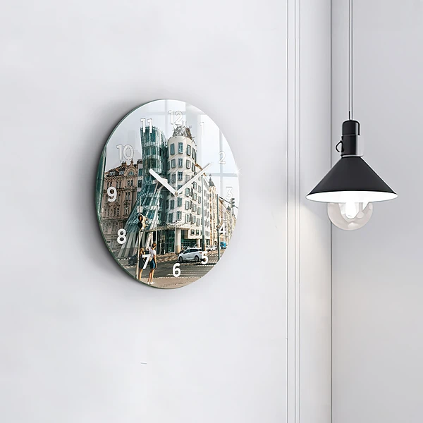 Wanduhr rund mit motiv Tanzendes Haus Prag