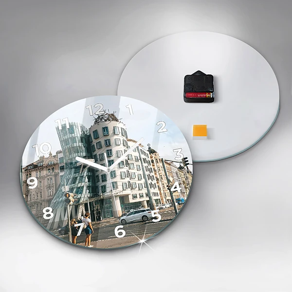 Wanduhr rund mit motiv Tanzendes Haus Prag