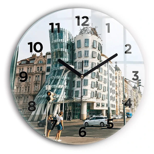 Wanduhr rund mit motiv Tanzendes Haus Prag