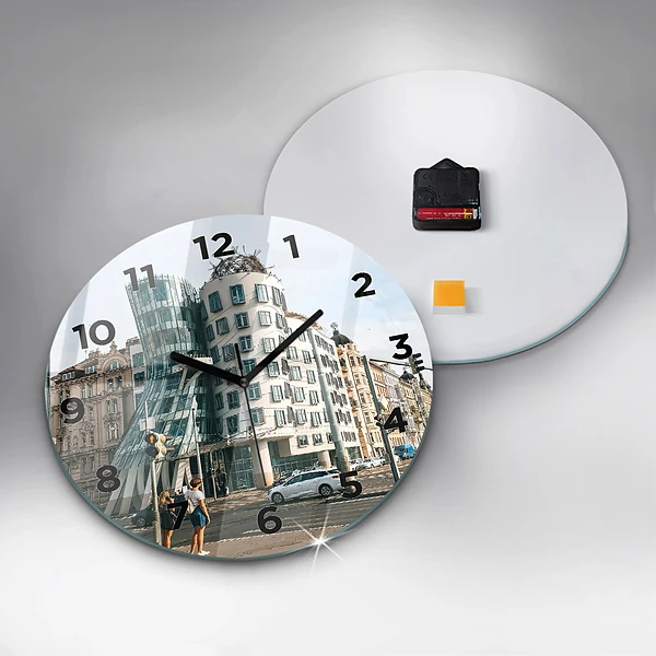 Wanduhr rund mit motiv Tanzendes Haus Prag