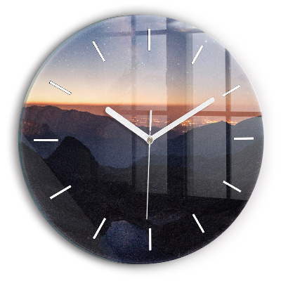 Wanduhr rund mit motiv Berge bei Sonnenuntergang